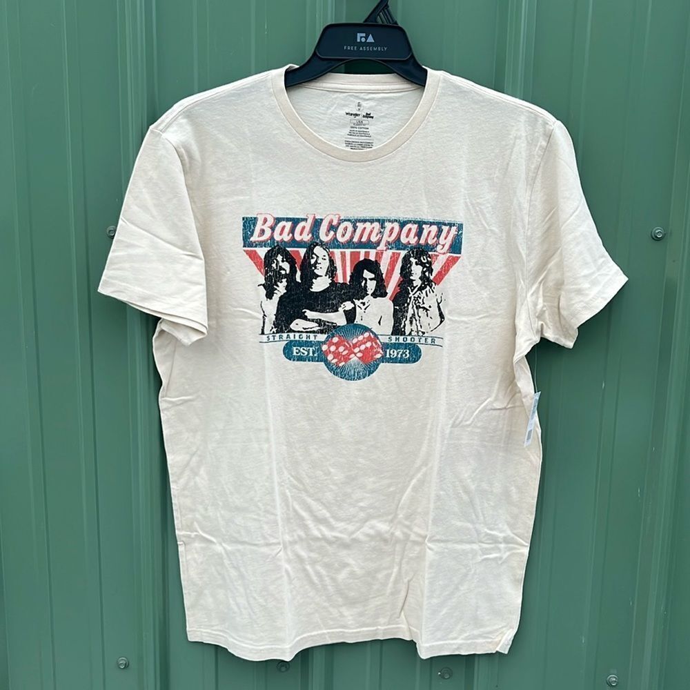 Men's Wrangler Bad Company Graphic Band Shirt Sleeve Cotton T-Shirt Size L